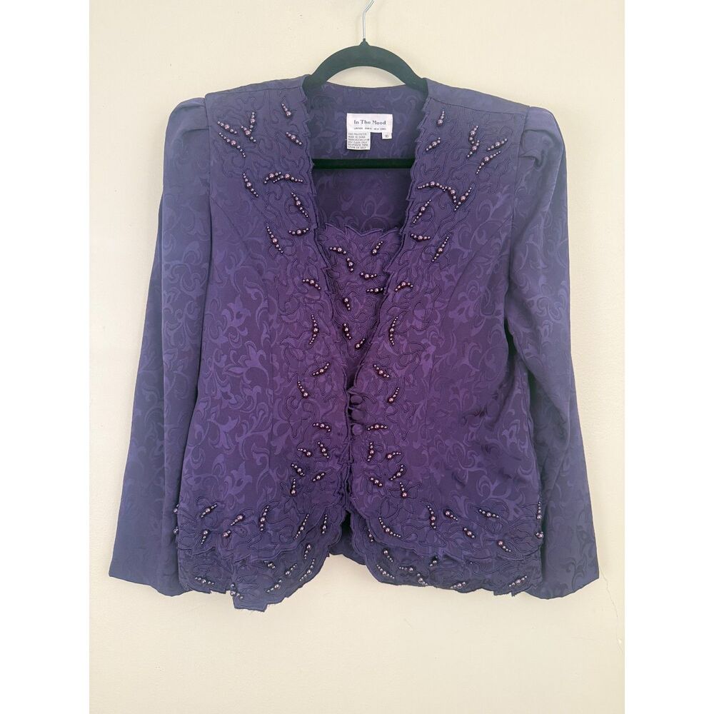 Vintage beaded purple jacket 80s jaquard brocade In The Mood medium